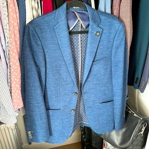 Sayki Men’s sport coat jacket suit 46 slim fit navy blue